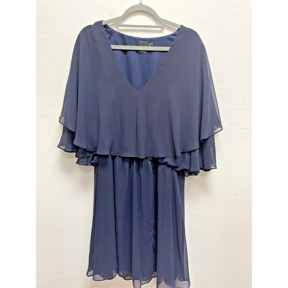 ASOS Flowy‎ Dress Fit & Flare Womens 16 Blue Flutter Sleeves Elastic Waist